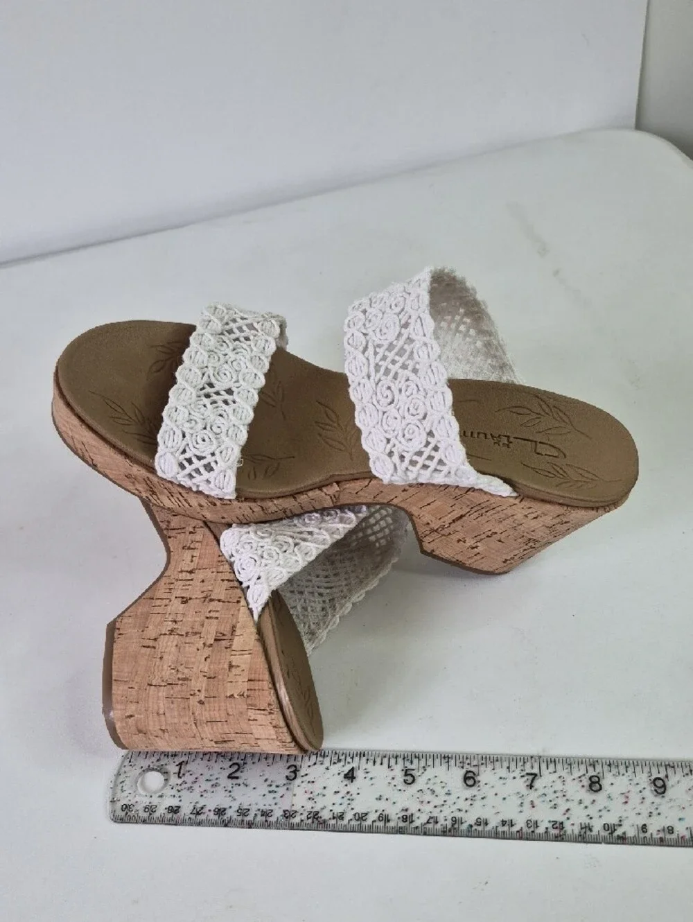CL by Laundry Ivory Crochet Double-Strap Wedge Sandals